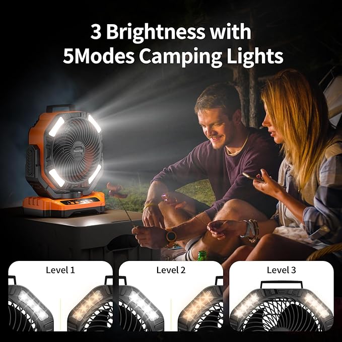 Socool 40000mAh Camping Fan Rechargeable, Battery Operated Portable Outdoor Fan Remote, 136Hrs & 4-Speed Cordless Oscillating, Table Fan with Light & Timer for Tent RV Jobsite Hurricane Power Outage