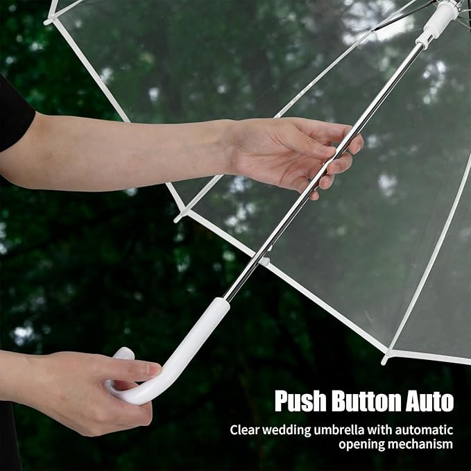 Clear Bubble Umbrellas for Wedding 8 Pack, 48 Inch Windproof Transparent POE Dome Umbrella with Auto Open J-Handle, Large Clear Umbrellas for Wedding Rain Golf Outdoor Photography Bridal Events