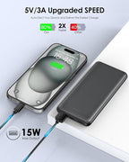 Power Bank 10000mAh Portable Charger, Slimmer Battery Pack 5V/3A with USB C Input & Output, Travel Essentials Powerbank Compatible for iPhone, Galaxy, LG, Sony, Pixels, Tablets and More (Black)