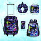 HPJGD 5PCS Girls Suitcase Set, Kids Water-Resistant Rolling Luggage, Cute Butterfly Travel Carry-On for Elementary/Preschool Toddler