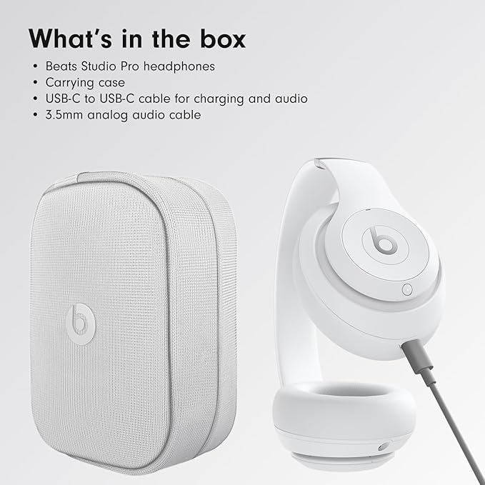Beats Studio Pro Premium Wireless Over-Ear Headphones- Up to 40-Hour Battery Life, Active Noise Cancelling, Great for travel & commuting, USB-C Lossless Audio, Apple & Android Compatible - Matte White