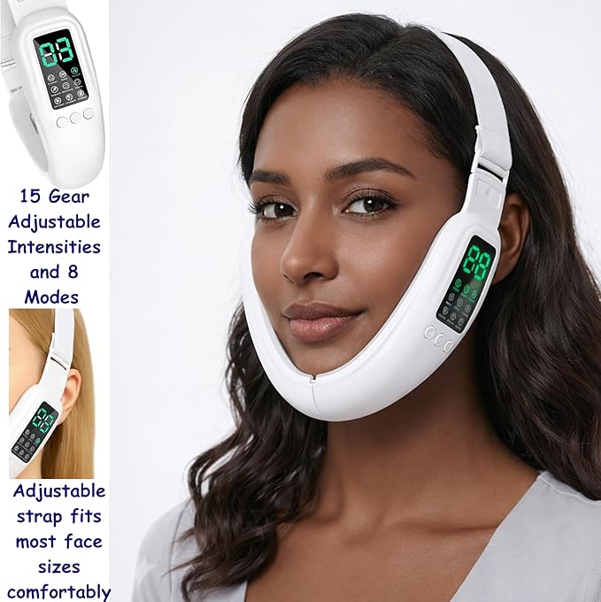V-Face Machine and Electric Double Chin Device with 15 Gear Adjustable Intensities and 8 Modes – Intelligent Double Chin Machine for V-face. Free 3D Face Roller for Skin Care
