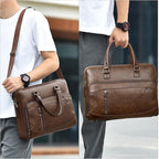Brown PU Leather Laptop Bag for Men Stylish Mens Messenger Bag Durable Work Bag Practical Shoulder Bag Spacious Computer Briefcase