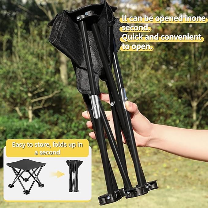 iayokocc Portable Folding Camping Stool, Outdoor Camping Lightweight Small Chair for Gardening Fishing BBQ Hiking and Beach, Stool Seat with Carry Bag(Black)