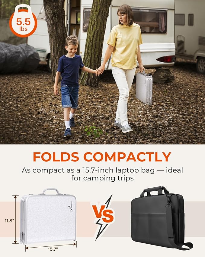 Sportneer Camping Table: Adjustable Height Small Folding Table 23.6" L x 15.7" W 2 Height with Mesh Layer - Compact & Portable Camping Essentials for Outdoor Camp Garden Picnic BBQ Dining Cooking