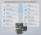 BlueHills Travel Blanket Pillow in Mini Soft Case Premium Plush Airplane Blanket Soft Bag Compact Pack with Luggage Belt and Backpack Clip Small Lightweight Traveling Plane Essentials - Grey Gray M01
