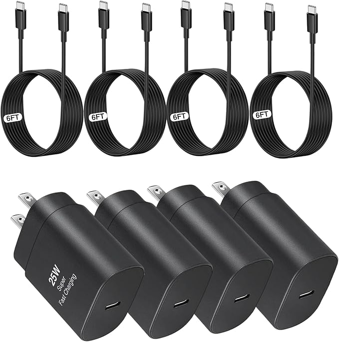 25W Type C Charger，4 Pack Fast Charging USB C Chargers Block Fast Wall Chargers for Samsung Galaxy S25/S24/S23 S22/S21Ultra/S20/S20 Ultra/Note 20 Ultra，Android Charger