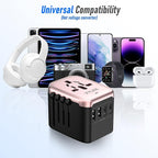 VYLEE Universal Travel Adapter, 5 in 1 International Power Adapter with 3.5A 2xUSB-A & 2xUSB-C Ports, Travel Plug Adapter Worldwide for Europe USA UK AUS Travel Essentials (Rose Gold)