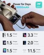INIU 45W Power Bank, Slimmest 10000mAh Portable Charger with Built in USB-C Cable, Fast Charging USB C in&Out Battery Pack, Travel External Phone Charger for iPhone 17 16 15 Samsung S24 S23 Google etc