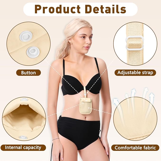 YOYI YOYI RFID Blocking Bra Wallet,Hidden Travel Pouch,Secret Stash Pocket - Credit Cards & Money & Valuables with Adjustable,Elastic Strap Suitable for All Bra Sizes