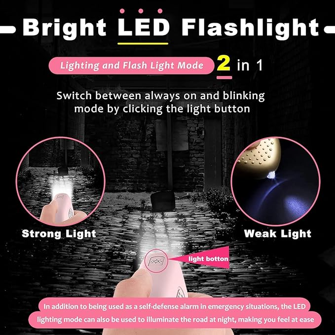 Hion Personal Safety Alarm for Women, Rechargeable 130dB Self Defense Alarm Keychain with LED Flashlight, Emergency Safe Sound Security for Children Elderly College Girls Men, White