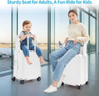 TABU 20" Ride on Luggage with Foldable Seat，Front-Opening Carry On Suitcase with Built-in USB & Type-C Port, TSA Lock and 360° Silent Spinner, for Kids & Adults, White