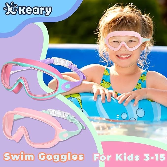 Keary 2 Pack Kids Swim Goggles for 3-15 UV Protection Anti-Fog Pool Water Swimming Goggles For Boys Girls Youth Toddler