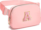Gitus Belt Bag Fanny Pack Crossbody Bags with Initial Letter Patch Cute Stuff Birthday Gifts for Teenager Girls Trendy Preppy Stuff for Teen Girls Cool Stuff for Teens (Light Pink-A)