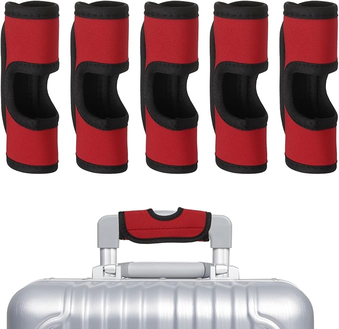 uxcell 5 Pcs Luggage Handle Wrap, Hollow Neoprene Handbag Grip Cover Protector Luggage Identifiers Suitcase Handle Wraps for Luggage Suitcase Travel Bags, Red
