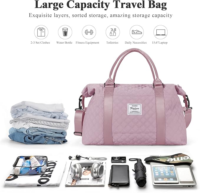 HYC00 Travel Duffel Bag,Carry-on Overnight Weekender Bags for Women,Sports Tote Gym Bag with Wet Pocket