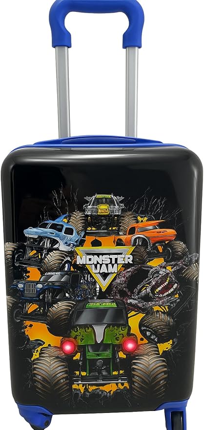 Fast Forward Monster Jam 20" Hardshell Luggage - Cute & Durable Hard-side Suitcase for Travel with Spinner Wheels 20"x12"x8"