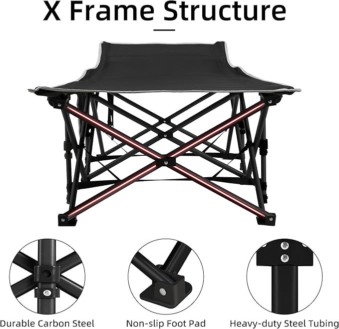 Fragess Portable Camping Cot, Sleeping Cots for Adults, 28" Extra Wide Heavy Duty Folding Cot Max Load 600LBS with Thick Mattress, Portable Camping Bed for Outdoor Camp/Office, Home Nap (Black)