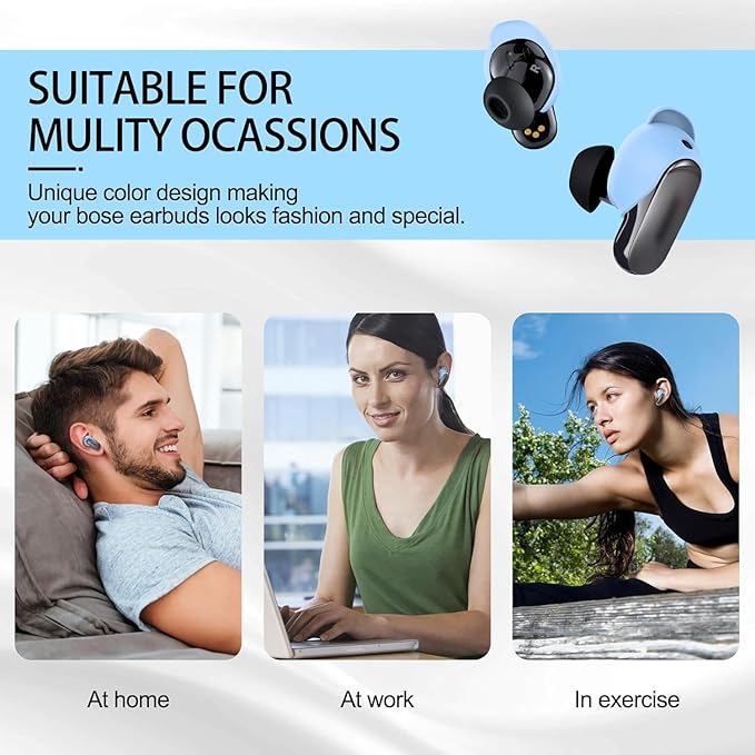 [3 Pairs] Ear Tips Cover for Bose QuietComfort Earbuds II (2022) &Bose QuietComfort Ultra Earbuds (2023), Silicone Sport Ear Hook Cover, Anti-Slip Replacement Eartip Accessories (S,M,L) (Blue)