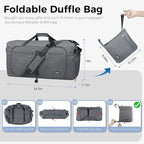Fmeida 65L Duffle Bag with Shoes Compartment, Foldable Travel Duffel Bags for Men Women, Large Packable Travel Bag Water Repellent & Tear Resistant (Gray)