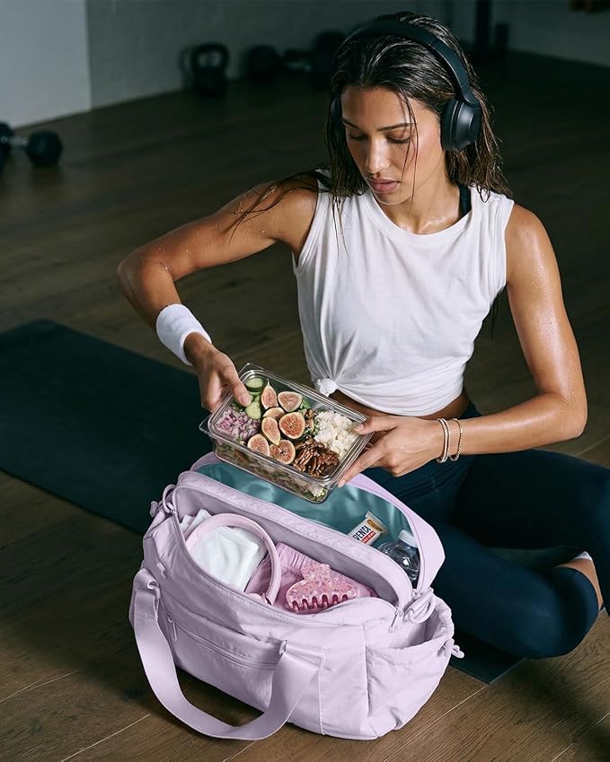 Small Gym Bag for Women - Puffer Duffle Weekender Work Duffel Carry on Overnight Nurse Dance Yoga Workout Tote Bag with Yoga Mat Holder Wet Compartment Coin Purse BPA-Free