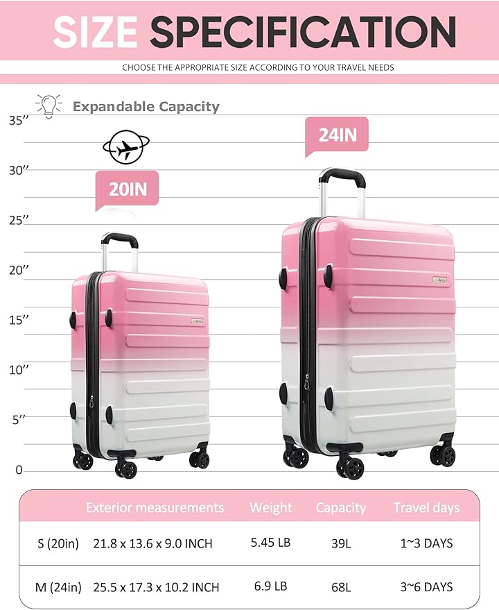 Tolino Carry on Luggage Checke Airline Approved,24 Inch Hardside Suitcase with Wheels TSA Lock, PC+ABS Lightweight Carry on Suitcases for Women and Men