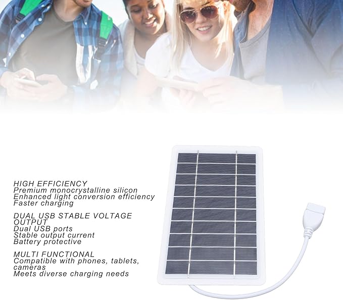 Solar Panel Power Bank, Monocrystalline Silicon 2 USB Outputs High Efficiency Portable Phone Charger, with Compact Size for Camping Hiking Travel
