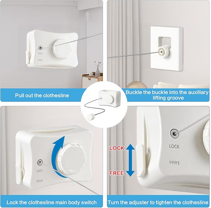 Retractable Clothesline Indoor Outdoor, 16.7 Ft Heavy Duty Wall Mount Automatic Retracting Clothes Lines for Laundry Room, Bathroom & Travel Rv
