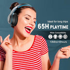 Wireless Bluetooth Headphones Over Ear 65H Playtime HiFi Stereo Headset with Microphone and 6EQ Modes Foldable Bluetooth V6.0 Headphones for Travel Smartphone Computer Laptop
