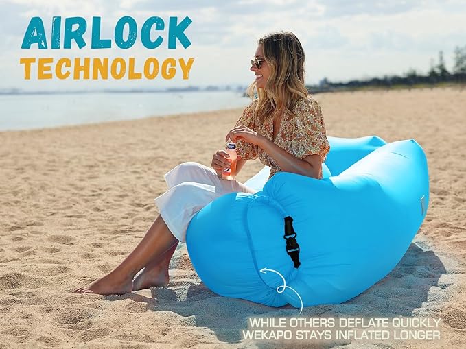WEKAPO Inflatable Couch Air Lounger Chair - Camping & Beach Accessories, Portable Blow up Sofa for Hiking, Lawn, Indoor/Outdoor Movies & Music Festivals. Lightweight and Easy to Set Up Air Hammock