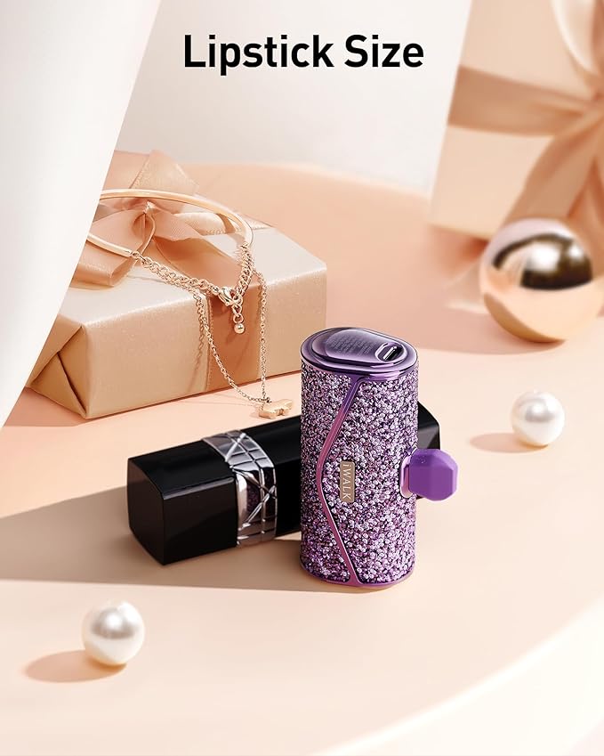 iWALK Upgraded Sparkly Portable Charger 22.5W, 5000mAh Power Bank for iPhone 17/16/15 Series, Mini Battery Pack with Built-in USB-C Connector Compatible with Samsung S25/24, iPad Pro/Air, AirPods