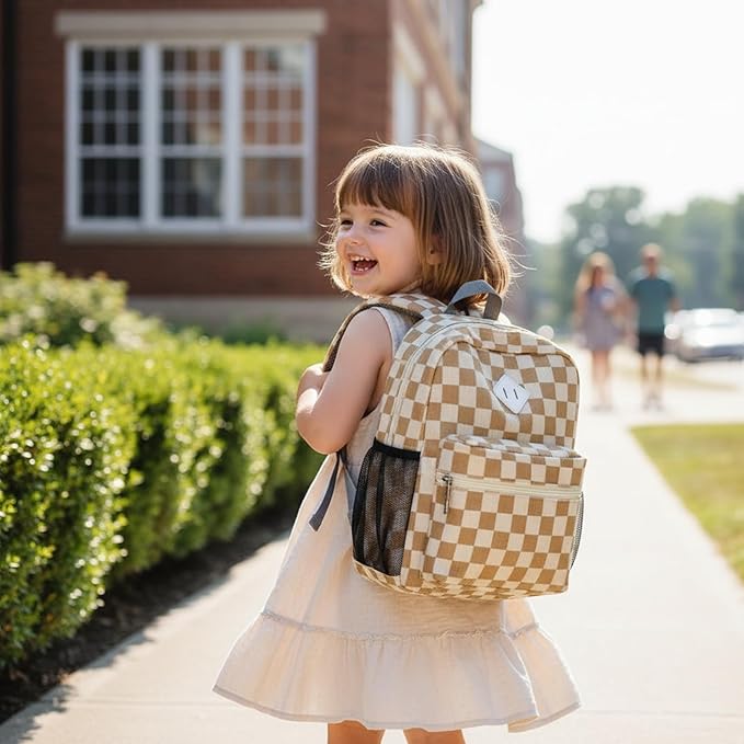 STEAMEDBUN Corduroy Toddler Backpack for Girls Boys 2-4, Kids Preschool Backpack for Kindergarten - Checkered