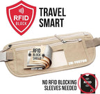 ZM-YOUTOO Money Belt for Travel - Hidden Travel Pouch Protect Your Credit and Money With RFID Blocking Passport Holder Waist Wallet (Khaki)