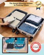 Gonex Compression Packing Cubes, 4pcs Expandable Storage Travel Luggage Bags Organizers (Cream)