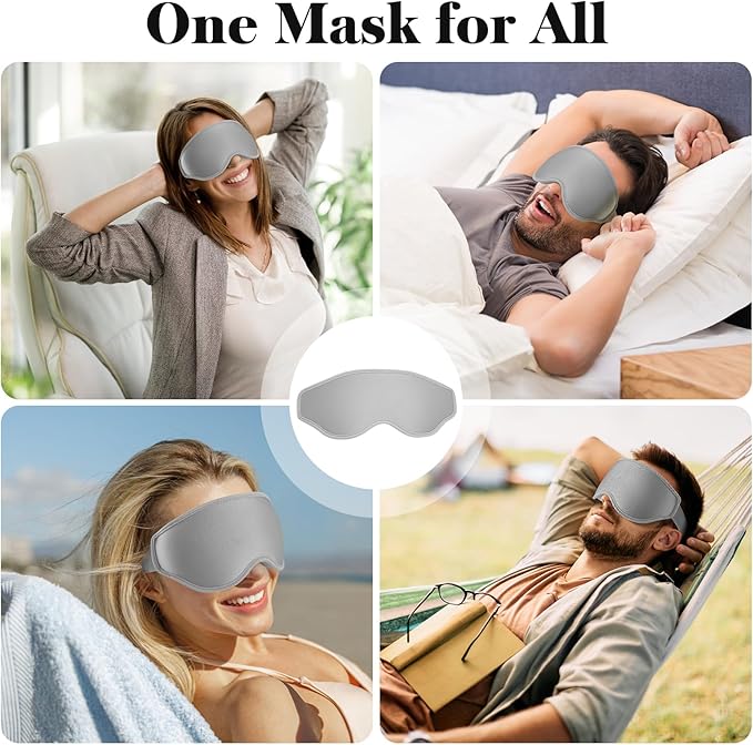 Fygrip 3D Eye Mask Sleep Mask for Men & Women, 100% Pressure-Free & Light Block-Out Eye Mask for Sleep with Easy Adjustable Strap, Night Eye Cover for Travel, Grey
