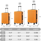 Luggage Sets 3 Piece with Double Spinner Wheels, Carry on Hardshell ABS Suitcases Set with TSA Lock, Lghtweight Checked Luggage for Different Travelling (Black+Orange, 20"/24"/28")