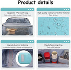 BOYATU Checkered Travel Makeup Bags: Vacation-Ready Light Blue Large Capacity Cosmetic Bag for Women - 3 Pcs Set Toiletry Organizer with Waterproof Leather - Easy to Clean Beach Trip Essential
