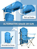 Docusvect Beach Chair with Canopy Shade, Folding Camping Chair with Canopy with Cup Holder, Side Pocket for Camp, Beach, Tailgates, Fishing - Support 330 LBS