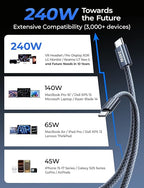 LISEN 240W Short USB C Cable, USB C to USB C Cable for iPhone 17 16 15 Pro Max iPad MacBook Pro Samsung S25, 1.6FT/2 Pack/Midnight