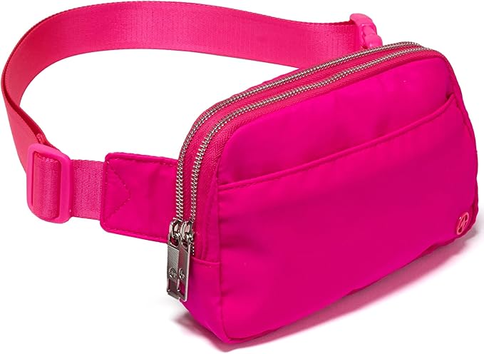 Pander Everywhere Belt Bag for Women, 5 Zipper Pockets Nylon Crossbody Fanny Pack Purse (Sonic Pink).