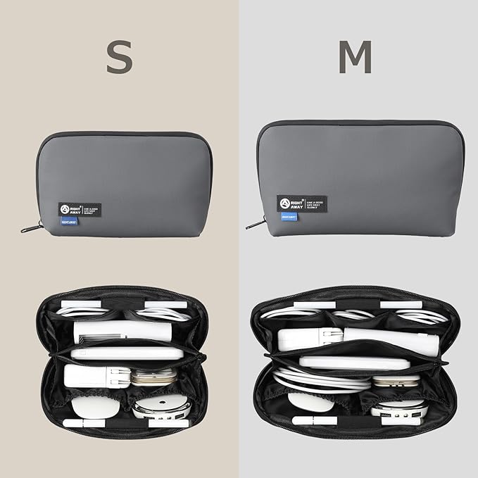 RIGHT AWAY Travel Tech Pouch，Waterproof Cord Case，Electronics Organizer Travel Case，Cable Organizer Storage Bag For Phone, Charger, Accessories(Dark Gray)