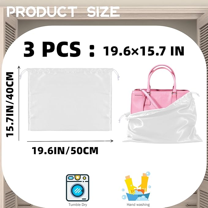 3 Pack Purse Dust Bags for Storage, Silk Dust Bags for Handbags, Dust Covers With Drawstring for Purse Shoes Boots