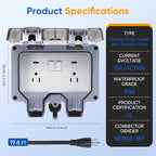 Outdoor Power Outlet,Outdoor Extension Cord Waterproof Double Wall Outlet Extender with On-Off Switch and Indicator Light，Exterior Electric External Power Outlet,Outside Outlet (19.6FT)