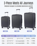LIGHT FLIGHT Luggage Sets, Durable Hard Shell 3 Piece Set Suitcase with Spinner Wheels, Hardside Lightweight Luggage set with TSA Lock, Large Travel Luggage Set (20" 24" 28"), Black