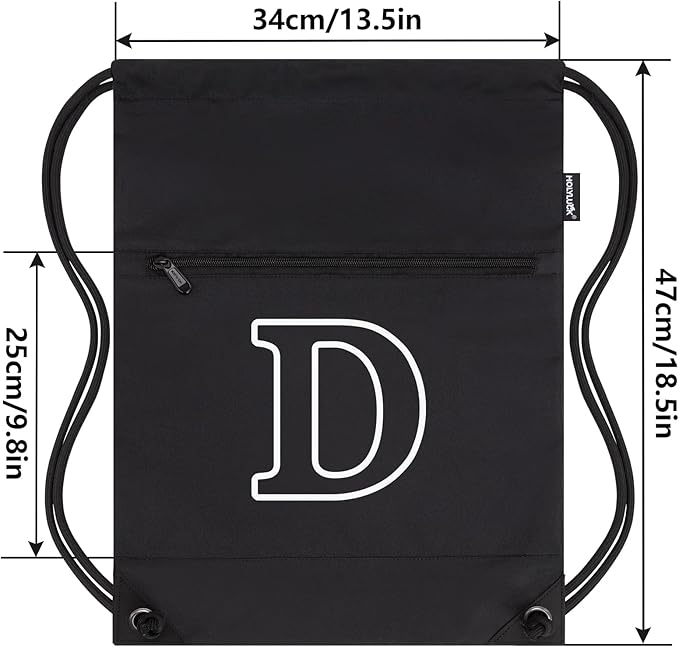 HOLYLUCK Drawstring Bags Initial Backpack Sackpack Cinch Bags for Sports, Gym, Travel, Beach (Black-D)