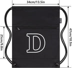 HOLYLUCK Drawstring Bags Initial Backpack Sackpack Cinch Bags for Sports, Gym, Travel, Beach (Black-D)