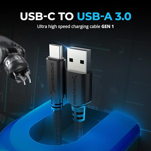 SABRENT [3-Pack 22AWG Premium 6ft USB-C to USB A 3.0 Sync and Charge Cables [Black] (CB-C3X6)