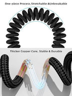 Quickeep Car Carplay Cable 2Pack 3ft Coiled USB A to USB C Fast Charge Cord for iPhone 17/16/15/Plus/Pro Max/MacBook Pro, Auto Coiled Retractable iPhone Car Cord