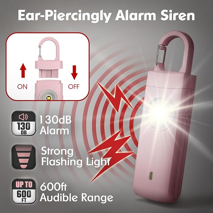 Rechargeable Personal Alarms for Women - Christmas Birthday Gifts for Women, Stocking Stuffers for Teen Girl, Daughter, Safety Keychain Flashlight, Siren Alarm, Travel College Essentials (Rose Gold)