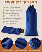 6 Pcs Single Shoe Bags for Travel, 17.3"x8.6" Washable Travel Shoe Bags for Packing in Suitcase, Velvet Dust Bag with Drawstring, Shoe Pouch for Women and Men, Travel and Home Storage(Palace Blue)